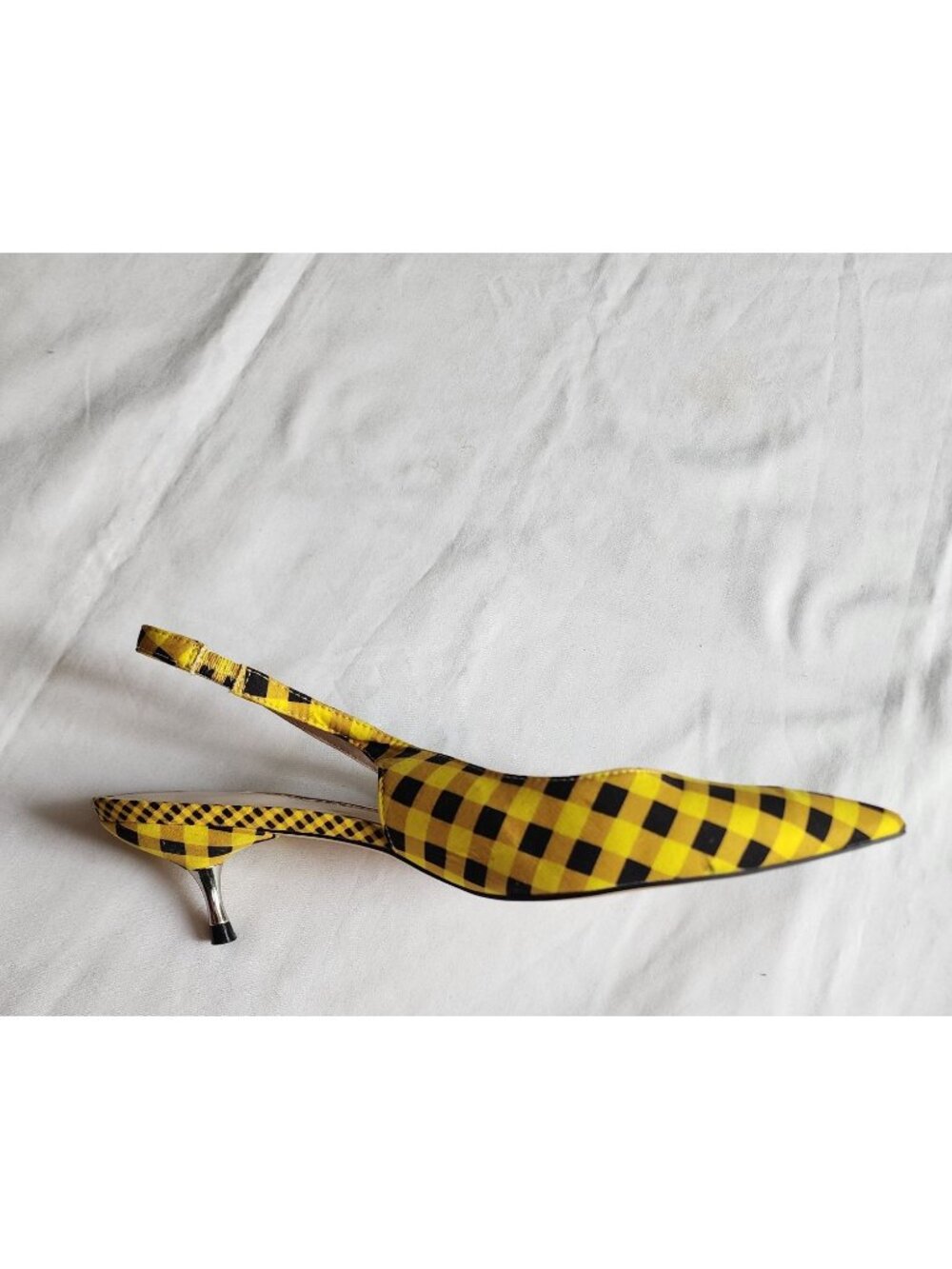 ZARA Women's Yellow/Black Gingham Slingback Pointed Toe Sandals Size 39 - Picture 7 of 11